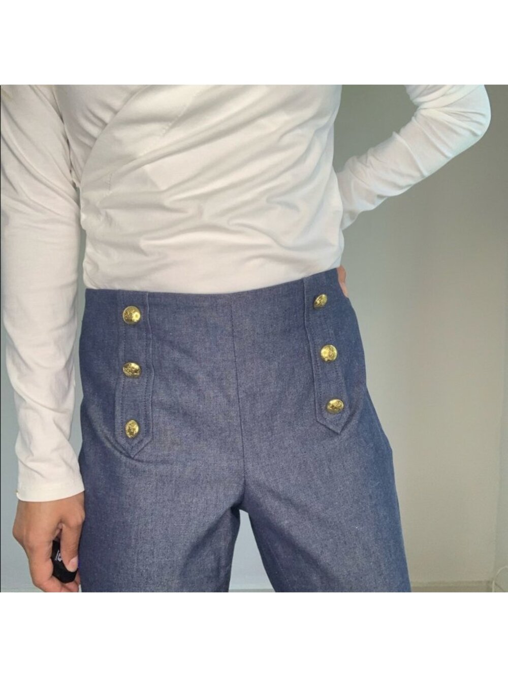 Banana Republic Chambray Blue Sloan Fit Sailor Pants with Gold Buttons Sz 6 - Picture 3 of 13